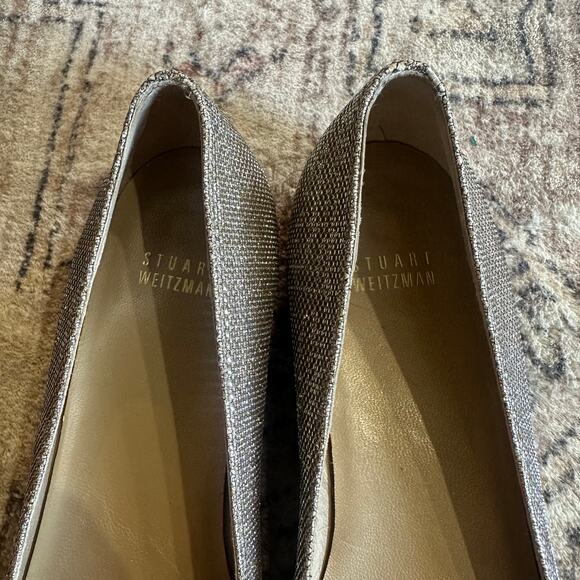 Stuart Weitzman Metallic Silver Designer Pointed Toe Sparkly Flats SZ 8.5 NARROW - Picture 2 of 6